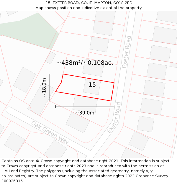 15, EXETER ROAD, SOUTHAMPTON, SO18 2ED: Plot and title map