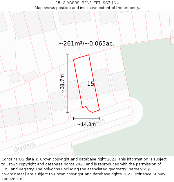 15, GLYDERS, BENFLEET, SS7 1NU: Plot and title map