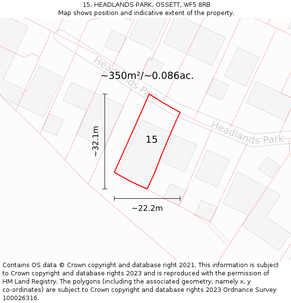 15, HEADLANDS PARK, OSSETT, WF5 8RB: Plot and title map