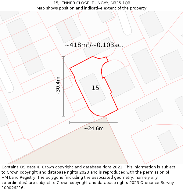 15, JENNER CLOSE, BUNGAY, NR35 1QR: Plot and title map