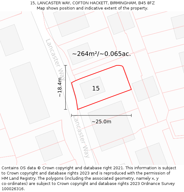 15, LANCASTER WAY, COFTON HACKETT, BIRMINGHAM, B45 8FZ: Plot and title map