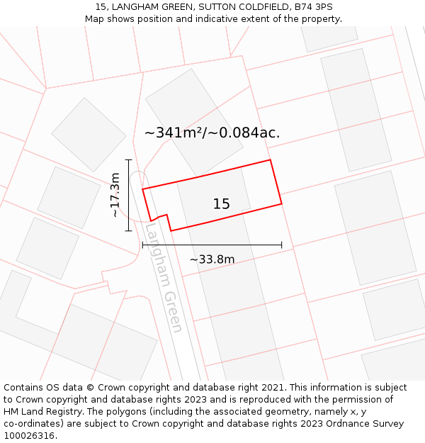 15, LANGHAM GREEN, SUTTON COLDFIELD, B74 3PS: Plot and title map