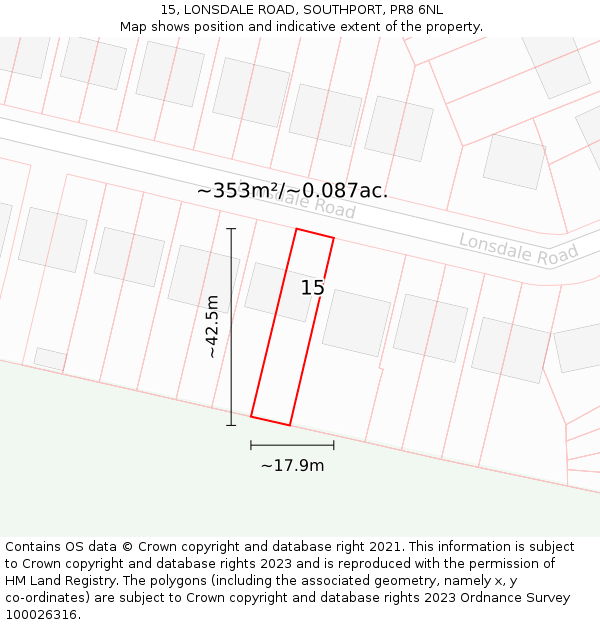15, LONSDALE ROAD, SOUTHPORT, PR8 6NL: Plot and title map