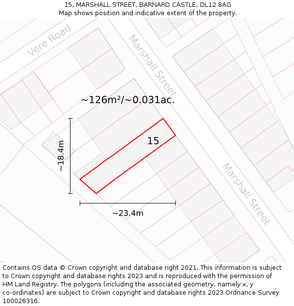 15, MARSHALL STREET, BARNARD CASTLE, DL12 8AG: Plot and title map
