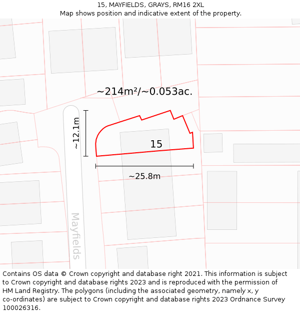 15, MAYFIELDS, GRAYS, RM16 2XL: Plot and title map