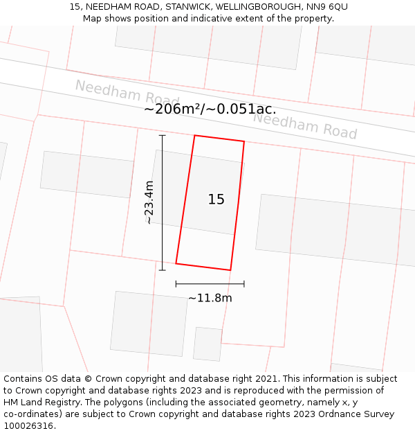 15, NEEDHAM ROAD, STANWICK, WELLINGBOROUGH, NN9 6QU: Plot and title map