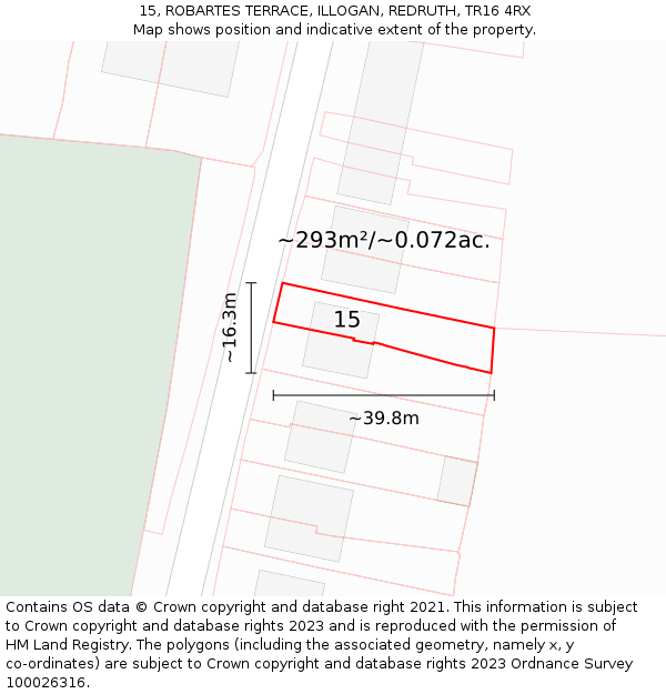 15, ROBARTES TERRACE, ILLOGAN, REDRUTH, TR16 4RX: Plot and title map