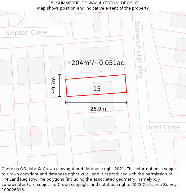 15, SUMMERFIELDS WAY, ILKESTON, DE7 9HE: Plot and title map