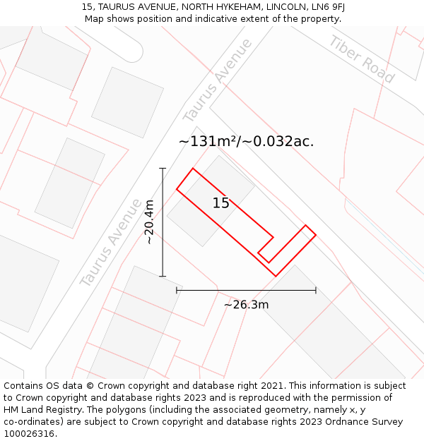 15, TAURUS AVENUE, NORTH HYKEHAM, LINCOLN, LN6 9FJ: Plot and title map