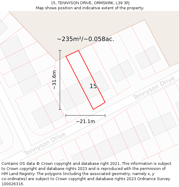 15, TENNYSON DRIVE, ORMSKIRK, L39 3PJ: Plot and title map