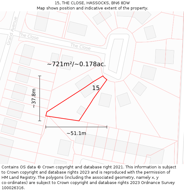 15, THE CLOSE, HASSOCKS, BN6 8DW: Plot and title map