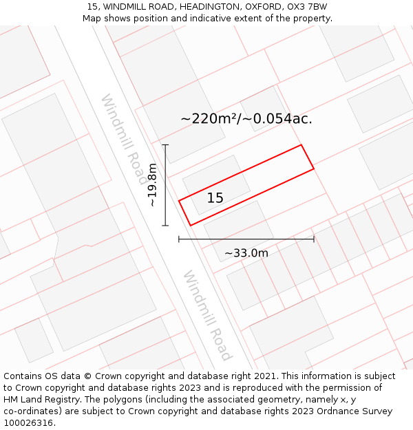 15, WINDMILL ROAD, HEADINGTON, OXFORD, OX3 7BW: Plot and title map