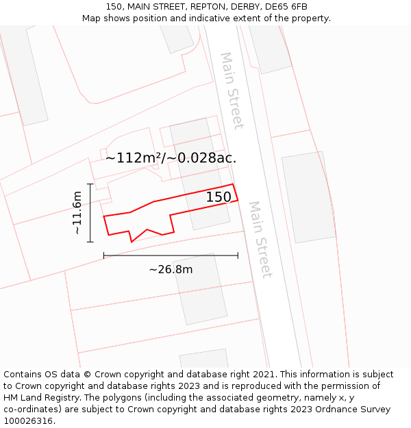 150, MAIN STREET, REPTON, DERBY, DE65 6FB: Plot and title map