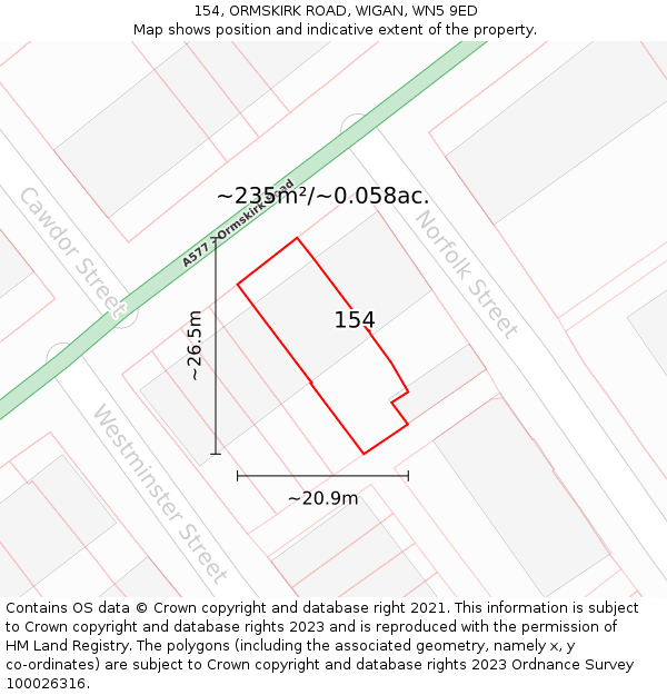154, ORMSKIRK ROAD, WIGAN, WN5 9ED: Plot and title map