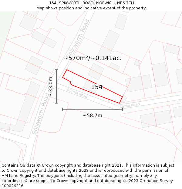154, SPIXWORTH ROAD, NORWICH, NR6 7EH: Plot and title map