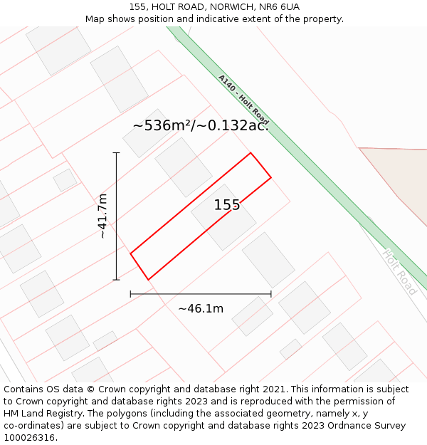155, HOLT ROAD, NORWICH, NR6 6UA: Plot and title map