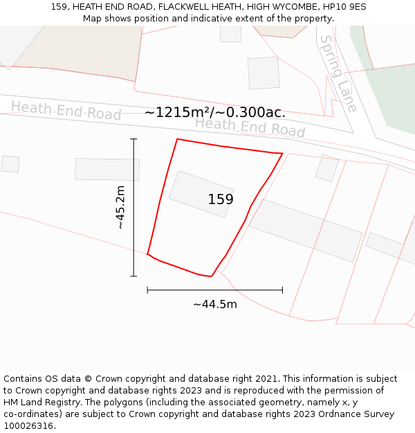 159, HEATH END ROAD, FLACKWELL HEATH, HIGH WYCOMBE, HP10 9ES: Plot and title map