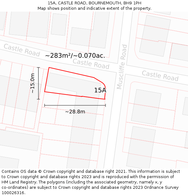15A, CASTLE ROAD, BOURNEMOUTH, BH9 1PH: Plot and title map