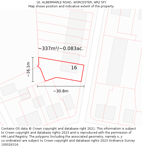 16, ALBERMARLE ROAD, WORCESTER, WR2 5FY: Plot and title map