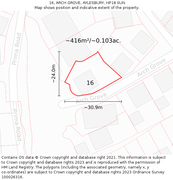16, ARCH GROVE, AYLESBURY, HP18 0UN: Plot and title map
