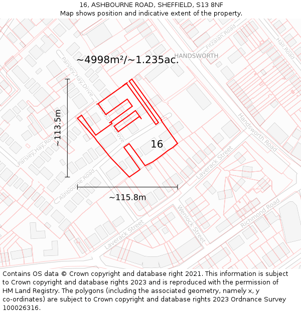 16, ASHBOURNE ROAD, SHEFFIELD, S13 8NF: Plot and title map