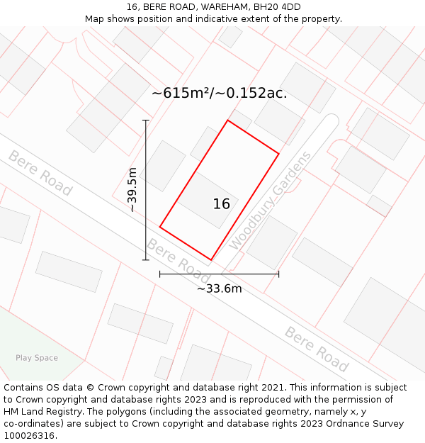 16, BERE ROAD, WAREHAM, BH20 4DD: Plot and title map