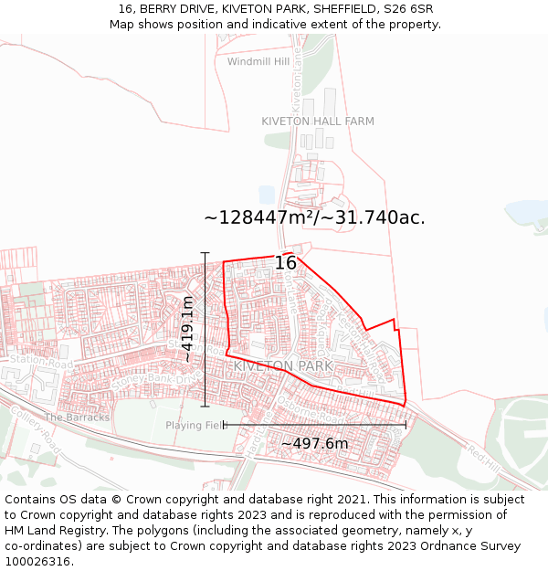 16, BERRY DRIVE, KIVETON PARK, SHEFFIELD, S26 6SR: Plot and title map