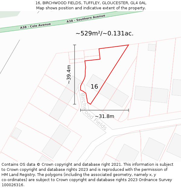 16, BIRCHWOOD FIELDS, TUFFLEY, GLOUCESTER, GL4 0AL: Plot and title map
