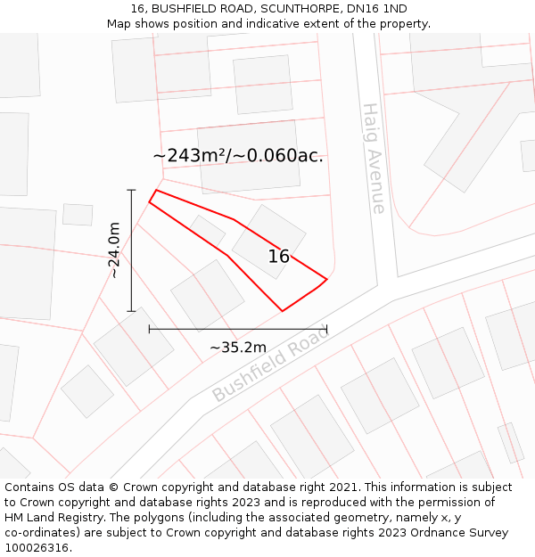 16, BUSHFIELD ROAD, SCUNTHORPE, DN16 1ND: Plot and title map
