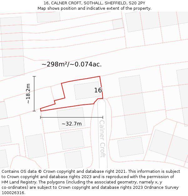 16, CALNER CROFT, SOTHALL, SHEFFIELD, S20 2PY: Plot and title map