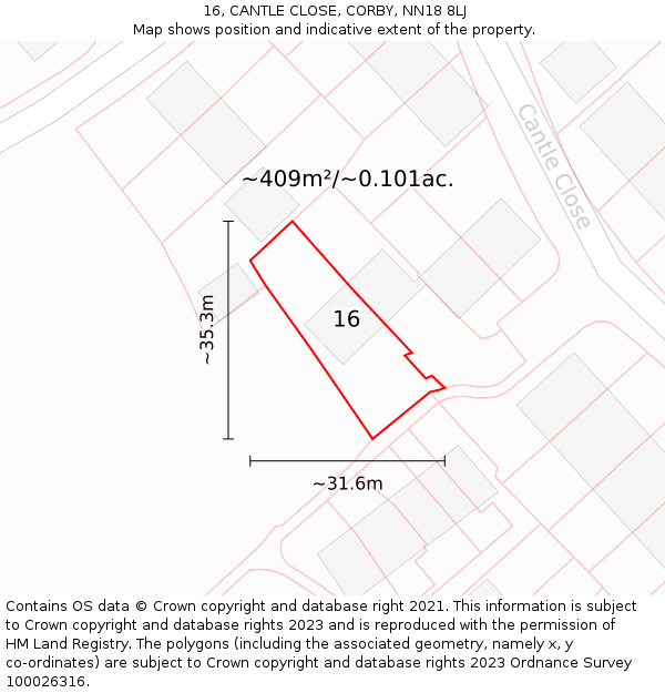 16, CANTLE CLOSE, CORBY, NN18 8LJ: Plot and title map