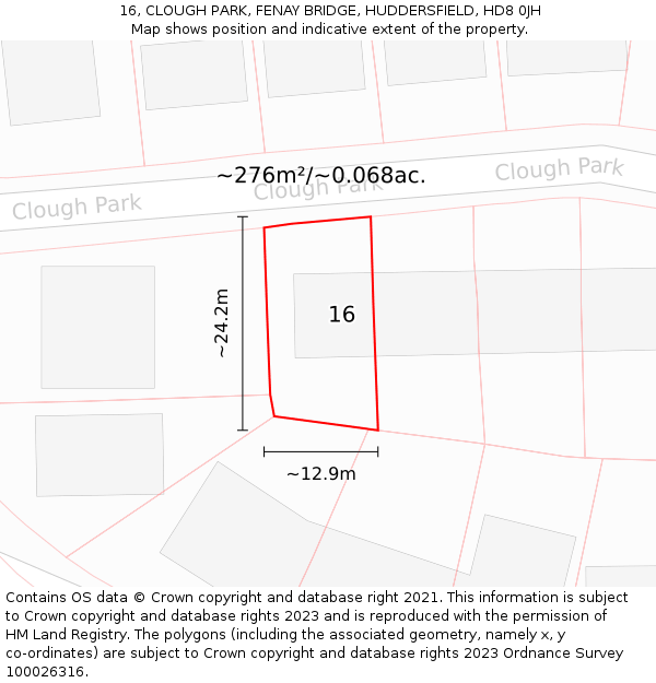 16, CLOUGH PARK, FENAY BRIDGE, HUDDERSFIELD, HD8 0JH: Plot and title map