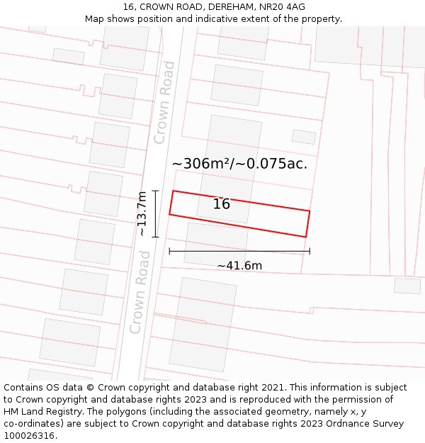 16, CROWN ROAD, DEREHAM, NR20 4AG: Plot and title map