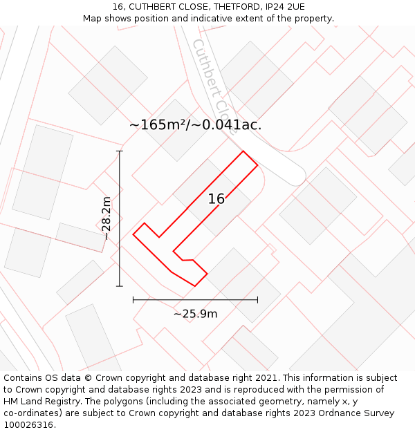 16, CUTHBERT CLOSE, THETFORD, IP24 2UE: Plot and title map