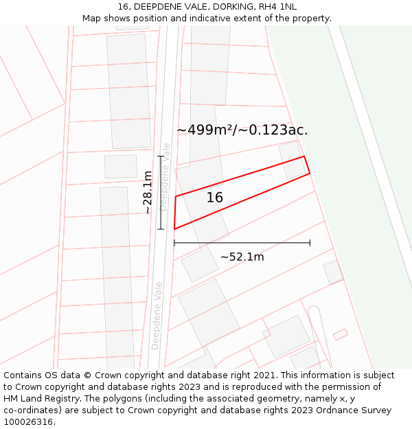16, DEEPDENE VALE, DORKING, RH4 1NL: Plot and title map