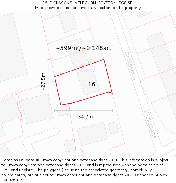 16, DICKASONS, MELBOURN, ROYSTON, SG8 6EL: Plot and title map