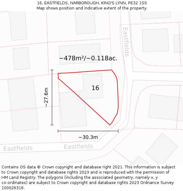 16, EASTFIELDS, NARBOROUGH, KING'S LYNN, PE32 1SS: Plot and title map
