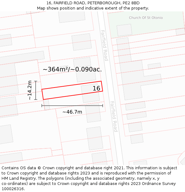 16, FAIRFIELD ROAD, PETERBOROUGH, PE2 8BD: Plot and title map