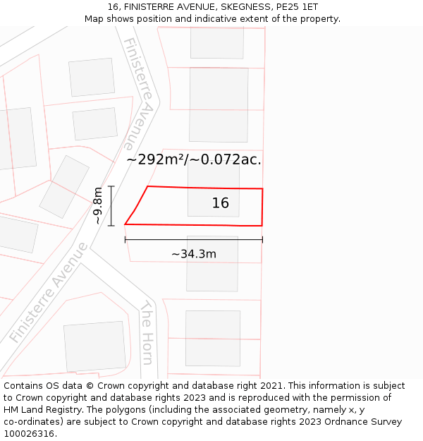 16, FINISTERRE AVENUE, SKEGNESS, PE25 1ET: Plot and title map