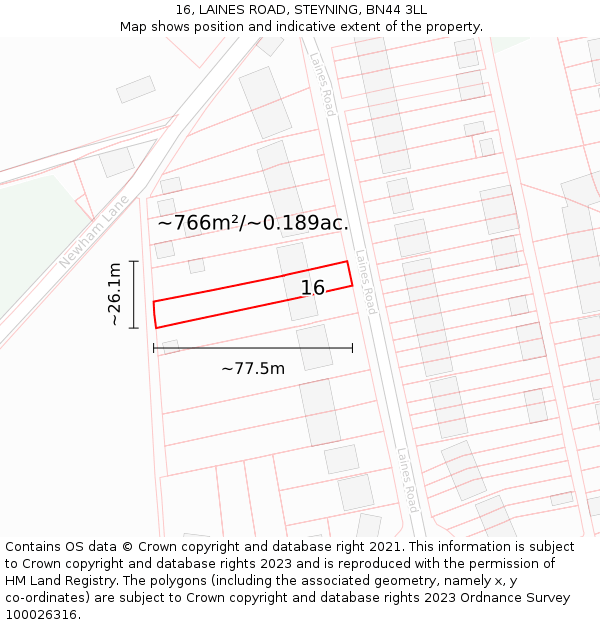 16, LAINES ROAD, STEYNING, BN44 3LL: Plot and title map