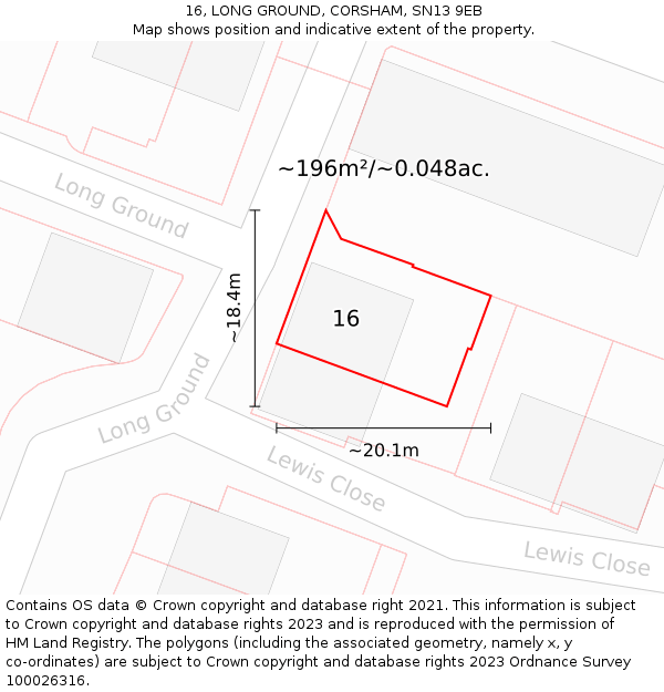 16, LONG GROUND, CORSHAM, SN13 9EB: Plot and title map