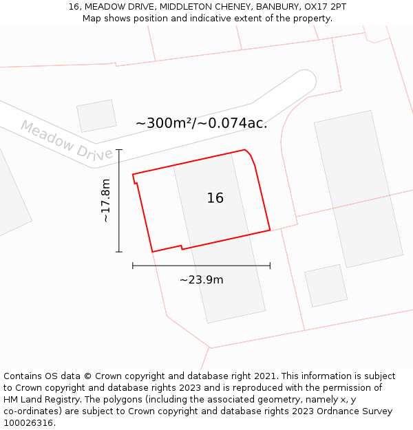 16, MEADOW DRIVE, MIDDLETON CHENEY, BANBURY, OX17 2PT: Plot and title map