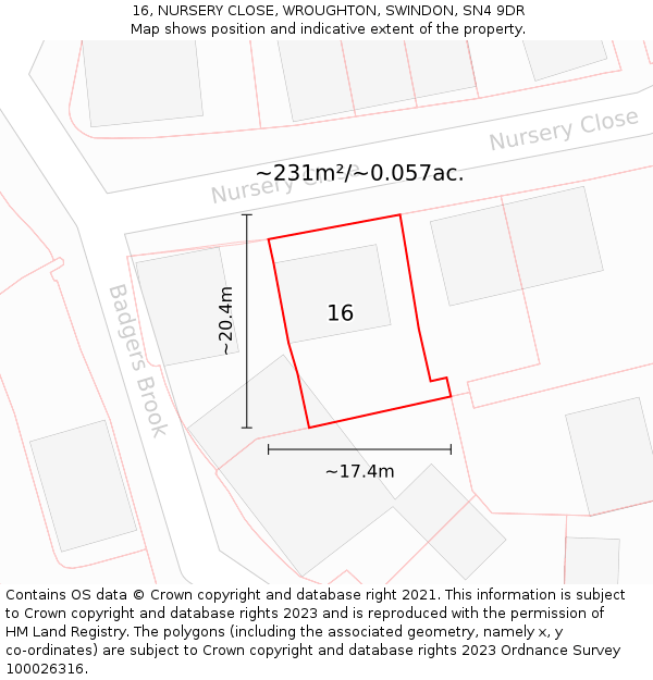 16, NURSERY CLOSE, WROUGHTON, SWINDON, SN4 9DR: Plot and title map