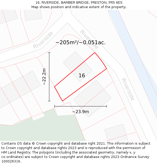 16, RIVERSIDE, BAMBER BRIDGE, PRESTON, PR5 6ES: Plot and title map