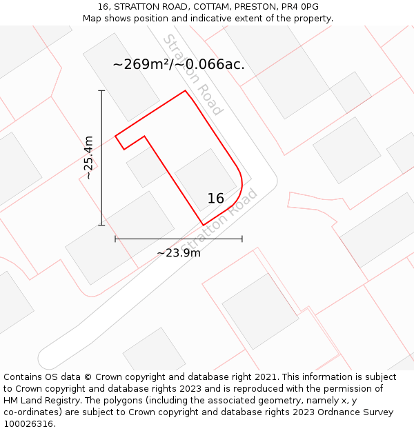 16, STRATTON ROAD, COTTAM, PRESTON, PR4 0PG: Plot and title map