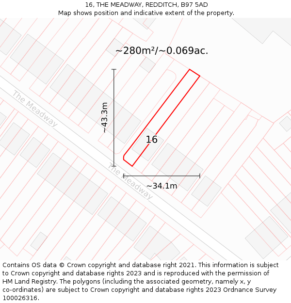 16, THE MEADWAY, REDDITCH, B97 5AD: Plot and title map