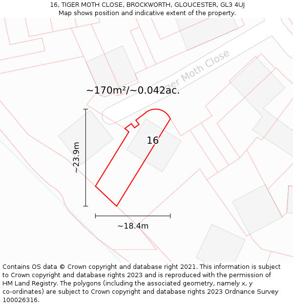 16, TIGER MOTH CLOSE, BROCKWORTH, GLOUCESTER, GL3 4UJ: Plot and title map