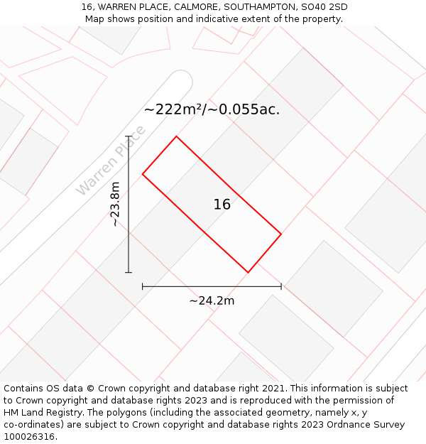 16, WARREN PLACE, CALMORE, SOUTHAMPTON, SO40 2SD: Plot and title map