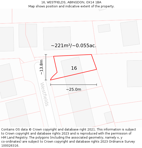 16, WESTFIELDS, ABINGDON, OX14 1BA: Plot and title map