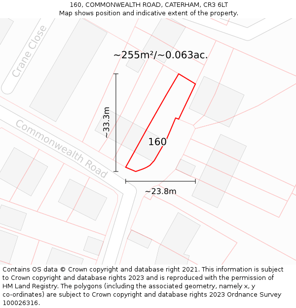160, COMMONWEALTH ROAD, CATERHAM, CR3 6LT: Plot and title map